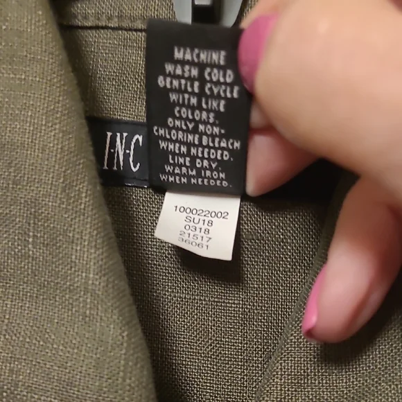 INC International Concept Army Green Linen Embellished Utility Jacket - Picture 3 of 10